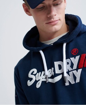 Superdry New York Férfi Kapucnis Pulóver Sötétkék | QYJUS9241